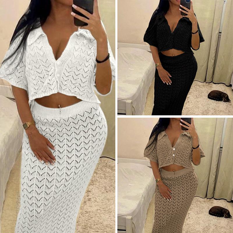 European & American Short-Sleeve Shirt and Super Long Skirt Two-Piece Set - Sexy Holiday Cover-up with Cardigan and Hollow Design Large
European & American Short-Sleeve Shirt and Super Long Skirt Two-Piece Set - Sexy Holiday Cover-up with Cardigan and Hollow Design Large