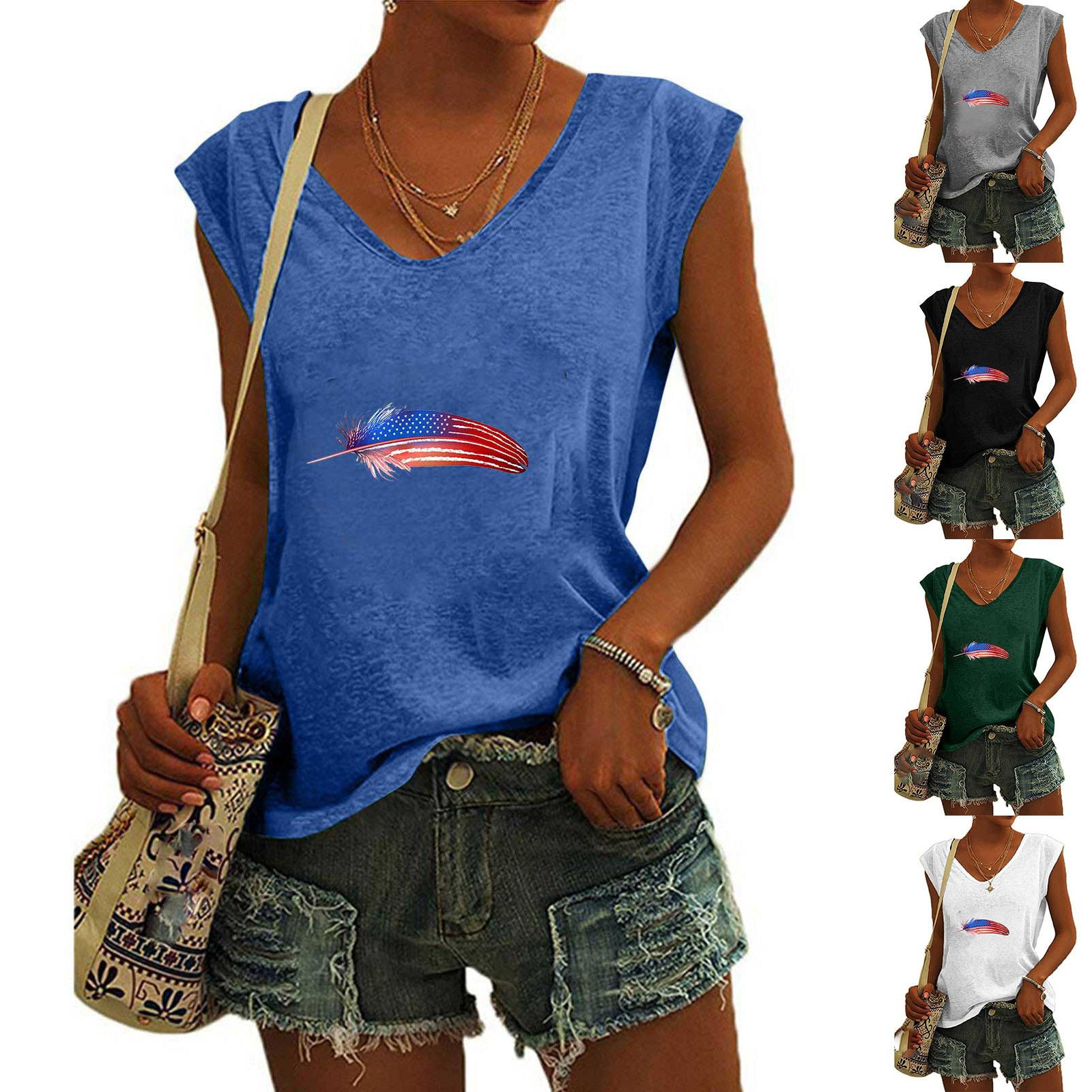 Women s Summer V-Neck Tank Tops Short Sleeve Independence Day Print T-shirt Tops
Women s Summer V-Neck Tank Tops Short Sleeve Independence Day Print T-shirt Tops