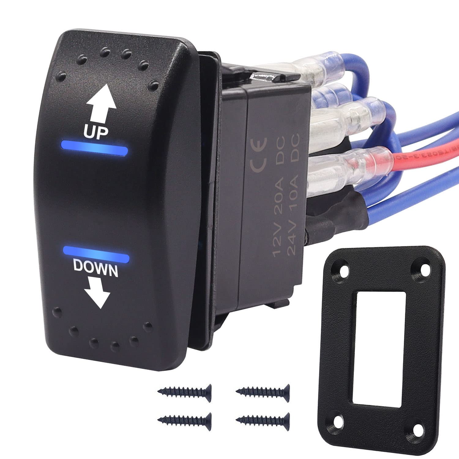 weideer 20A 12V Polarity Reversing Momentary Rocker Switch DC Motor Control 7Pin Up Down Blue LED Winch in/Out Switch with Aluminum Plate Screw B style
weideer 20A 12V Polarity Reversing Momentary Rocker Switch DC Motor Control 7Pin Up Down Blue LED Winch in/Out Switch with Aluminum Plate Screw B style