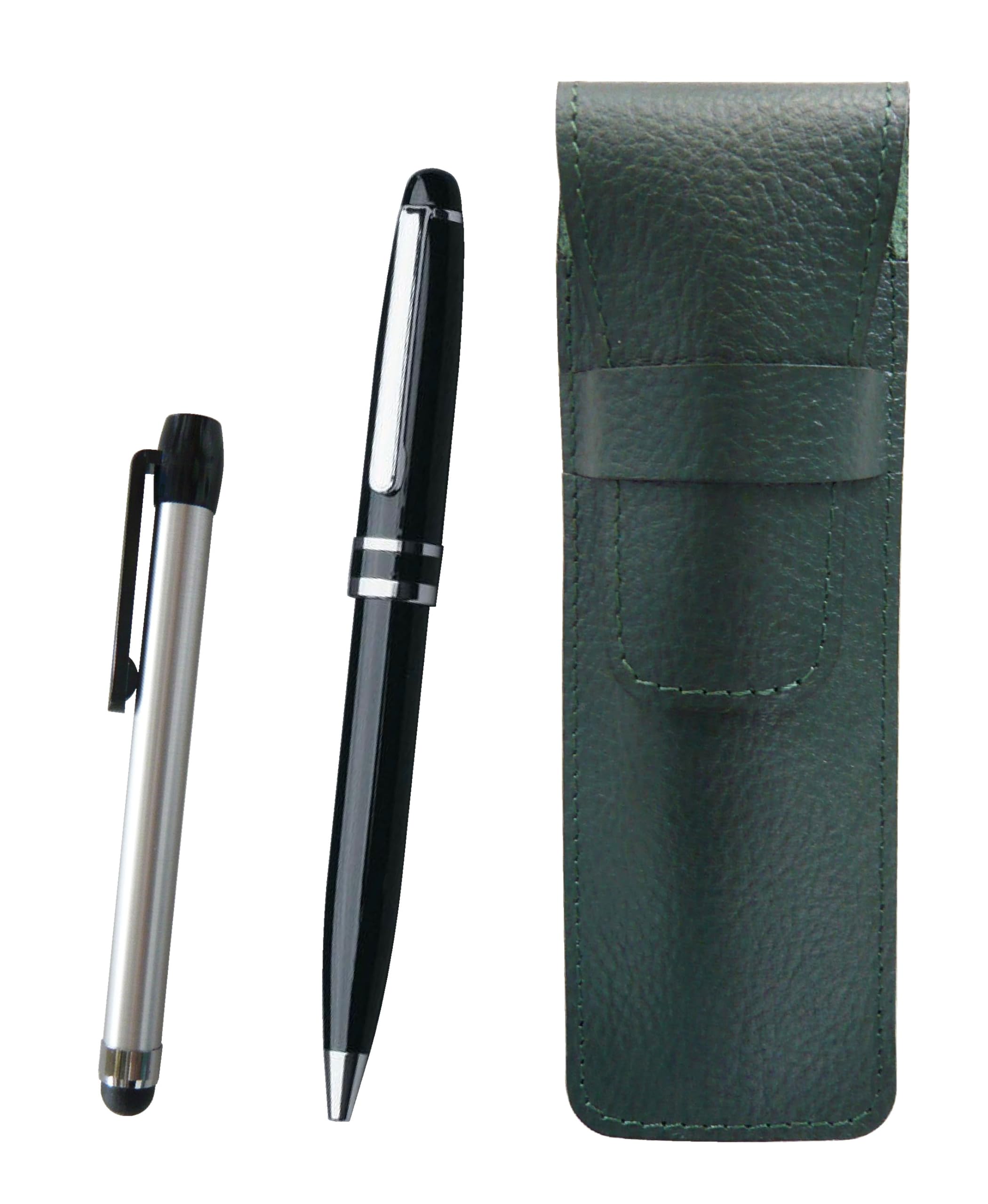 Grained leather pencil case moss green metal touch bar silver and midnight rotating ballpoint pen set black SASMG-ALST-SA2002BP-B
Grained leather pencil case moss green metal touch bar silver and midnight rotating ballpoint pen set black SASMG-ALST-SA2002BP-B