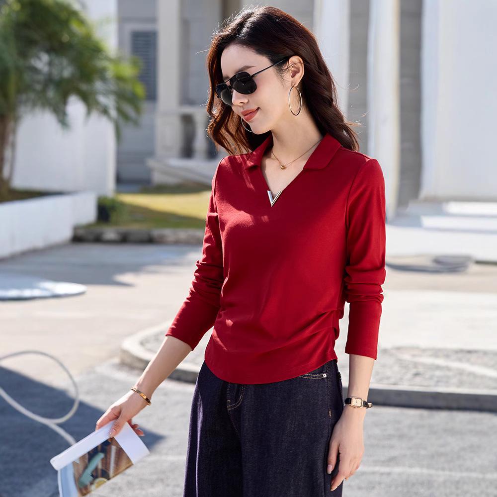 Spring 2025 Korean Ruched Slim-Fit Turn-Down Collar Metal Detail V-Neck Cotton Long Sleeve Women s T-Shirt. L вино красного
Spring 2025 Korean Ruched Slim-Fit Turn-Down Collar Metal Detail V-Neck Cotton Long Sleeve Women s T-Shirt. L вино красного