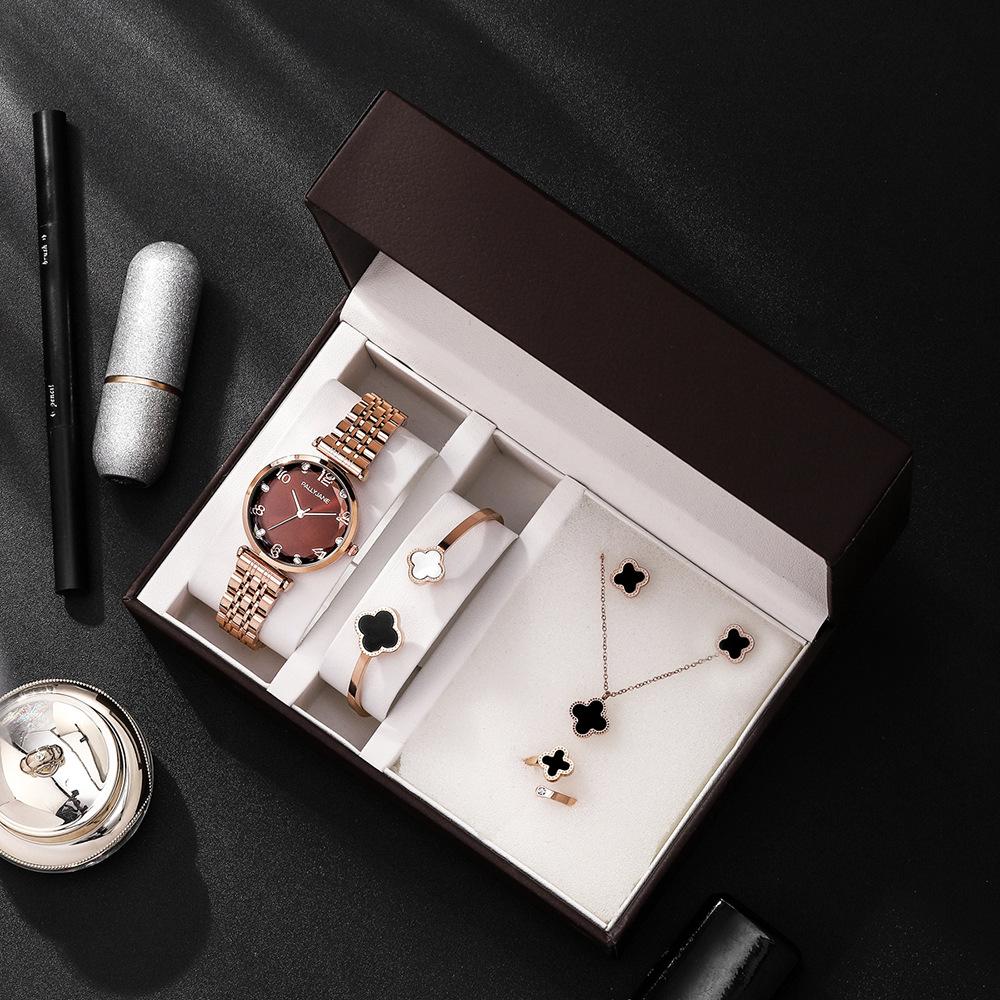 5 предметов, элитные часы, подарочная коробка + элегантные женские водонепроницаемые часы из нержавеющей стали, изысканные ювелирные изделия, подарок любовнику
5 предметов, элитные часы, подарочная коробка + элегантные женские водонепроницаемые часы из нержавеющей стали, изысканные ювелирные изделия, подарок любовнику