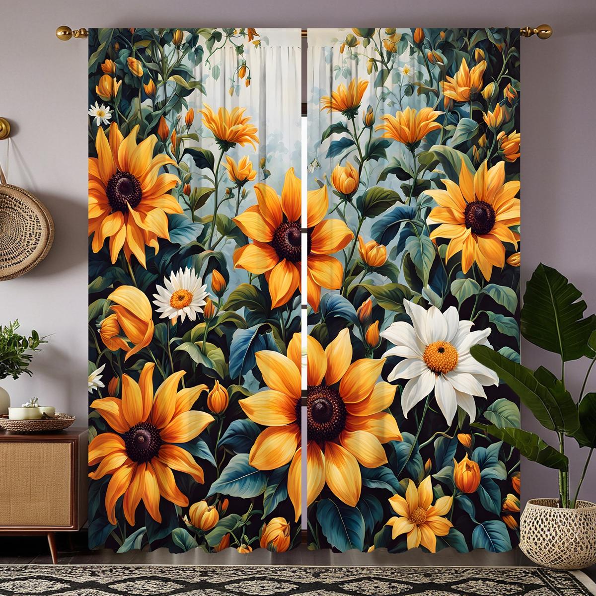 2 шт. HD красочные цветочные занавески с изображением подсолнуха Желтые занавески с цифровой печатью Украшение для дома, стиль украшения для гостиной W52H63inchW132H160cm
2 шт. HD красочные цветочные занавески с изображением подсолнуха Желтые занавески с цифровой печатью Украшение для дома, стиль украшения для гостиной W52H63inchW132H160cm