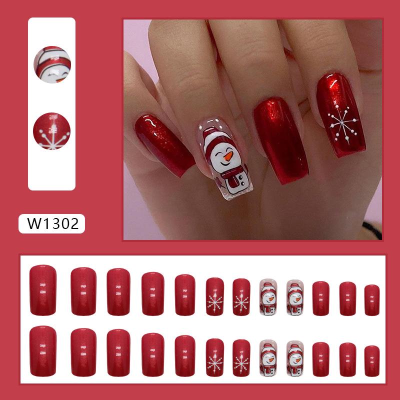 Aurora Red European Snowman Medium-Length Christmas Nails
Aurora Red European Snowman Medium-Length Christmas Nails