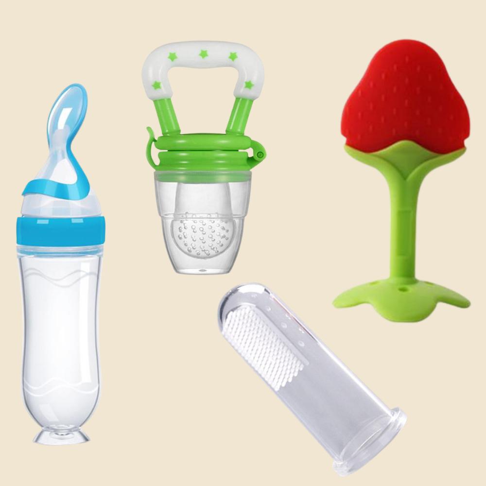 Baby Feeding & Teething Combo – Spoon Feeder Bottle, Fruit Feeder, Teether & Finger Brush Set Pacl of 4
Baby Feeding & Teething Combo – Spoon Feeder Bottle, Fruit Feeder, Teether & Finger Brush Set Pacl of 4