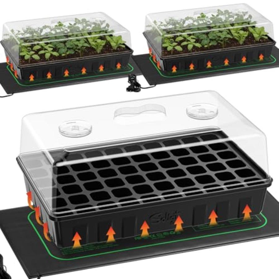 3 Set 60-Cell Seed Starter Kit with Humidity Domes and Heat Mats for Cloning Propagation Germination - Durable Trays in Black United States
3 Set 60-Cell Seed Starter Kit with Humidity Domes and Heat Mats for Cloning Propagation Germination - Durable Trays in Black United States