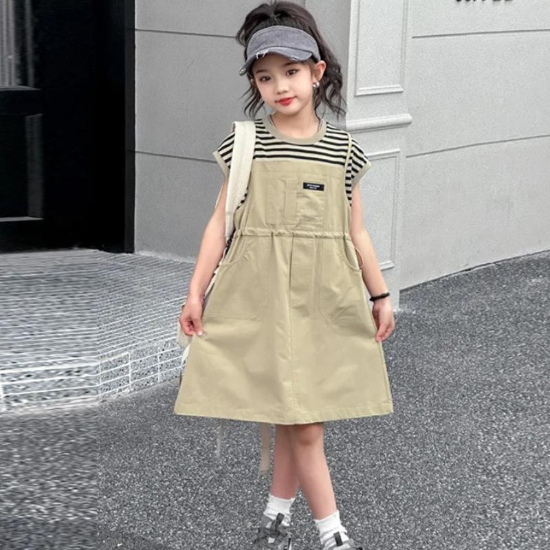 Teenager Girls Casual Striped Patchwork Dress Summer Black Khaki Junior Kid Fake Two-Piece Set Ages 6-14 Child Clothing 170 хакі
Teenager Girls Casual Striped Patchwork Dress Summer Black Khaki Junior Kid Fake Two-Piece Set Ages 6-14 Child Clothing 170 хакі