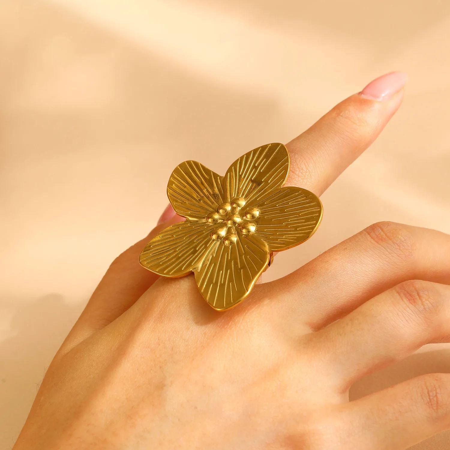 LATS Elegant Stainless Steel Big Bloom Flower Rings for Women 18K Gold-plated Open Rings Finger Zircon Wedding Her Gift Punk
LATS Elegant Stainless Steel Big Bloom Flower Rings for Women 18K Gold-plated Open Rings Finger Zircon Wedding Her Gift Punk