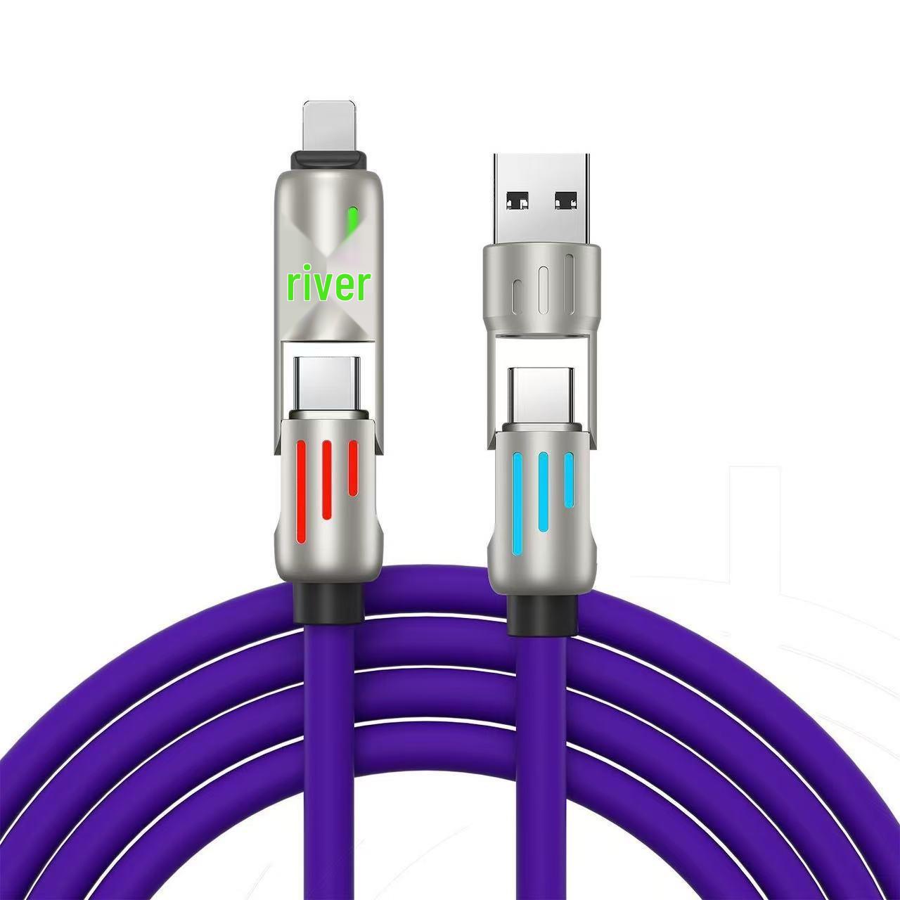 Silicone 240W Fast Charging 4-in-1 Cable - Compatible with Type-C, Apple, Huawei, and Android Devices 1m
Silicone 240W Fast Charging 4-in-1 Cable - Compatible with Type-C, Apple, Huawei, and Android Devices 1m