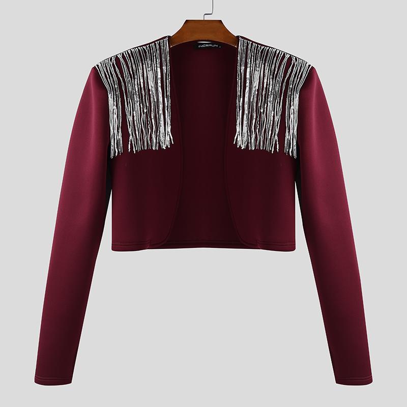 INCERUN Men Collarless Long Sleeve Tassel Party Cropped Jackets Short Coats 3XL вина червоного кольору
INCERUN Men Collarless Long Sleeve Tassel Party Cropped Jackets Short Coats 3XL вина червоного кольору