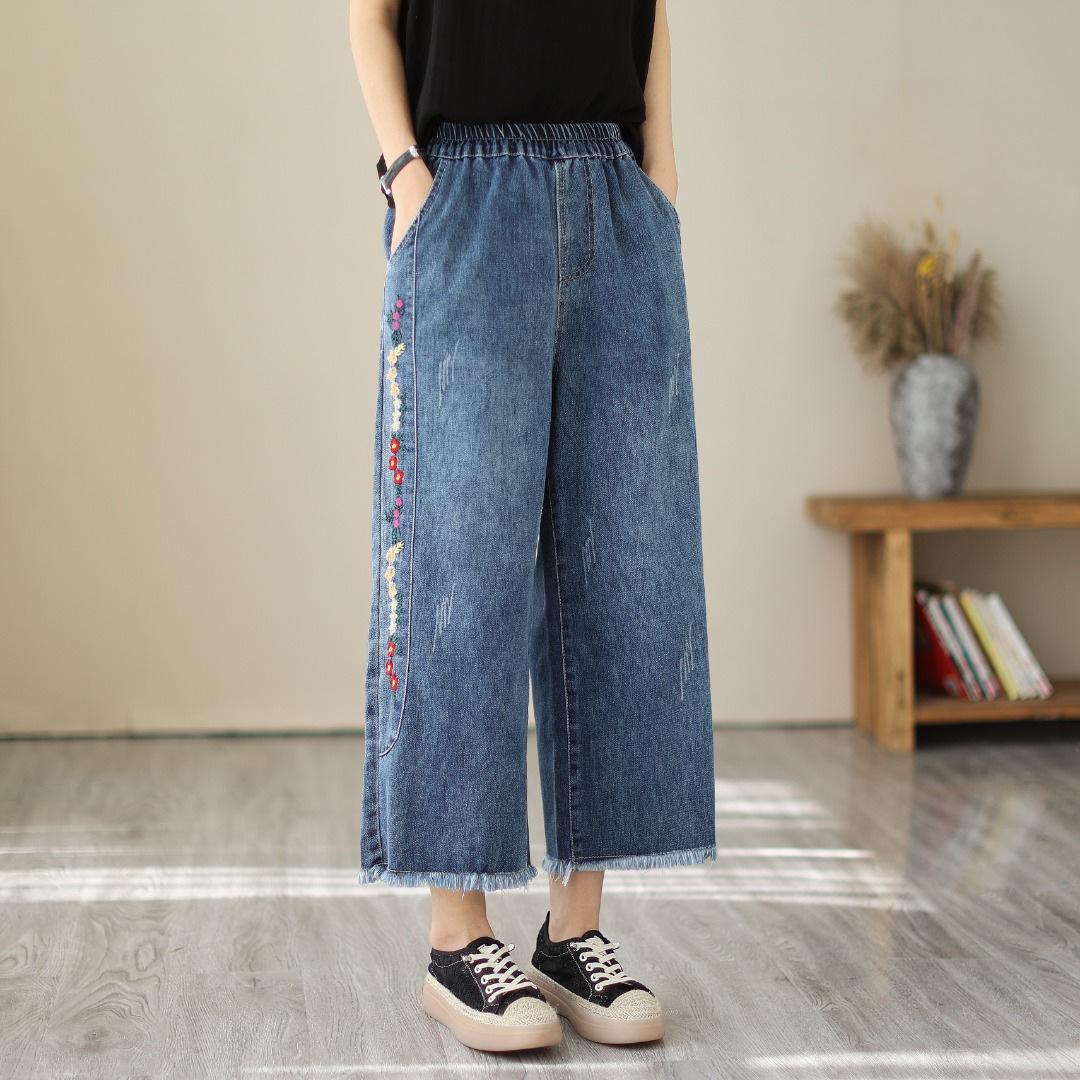 Spring/Summer Women s High-Waist Embroidered Wide-Leg Cotton Jeans - Plus Size Loose Fit Straight-Leg Pants M
Spring/Summer Women s High-Waist Embroidered Wide-Leg Cotton Jeans - Plus Size Loose Fit Straight-Leg Pants M