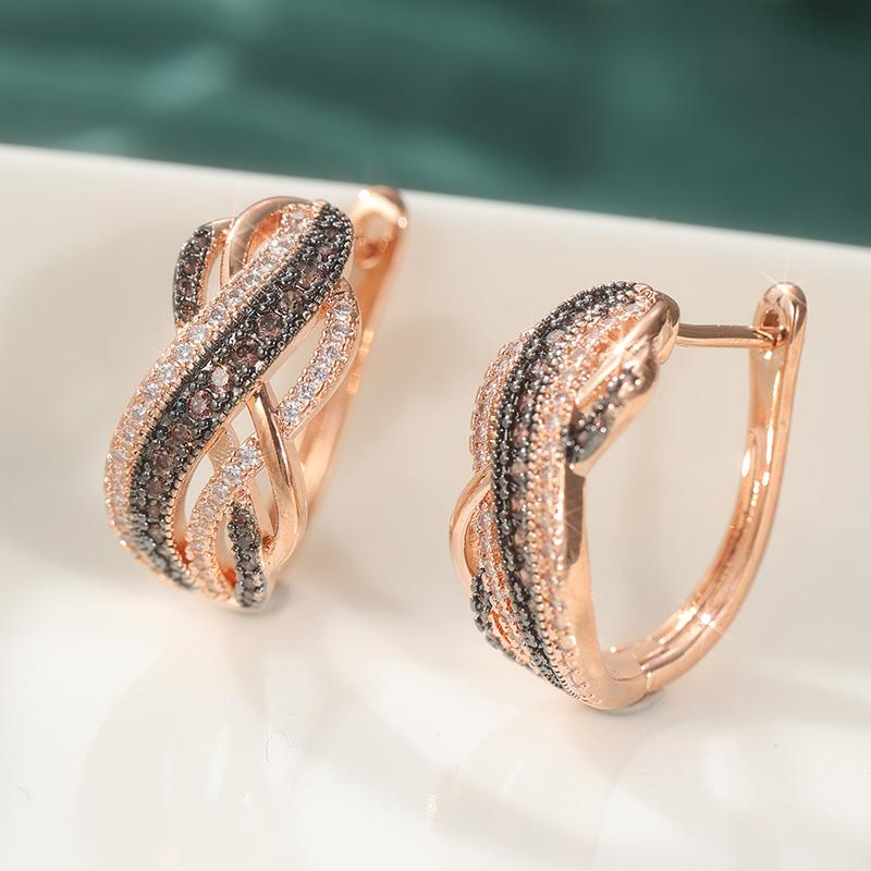 Gorgeous Two Color Champagne White CZ Hoops Earrings Woman Geometric Entanglement Party Daily Wear
Gorgeous Two Color Champagne White CZ Hoops Earrings Woman Geometric Entanglement Party Daily Wear