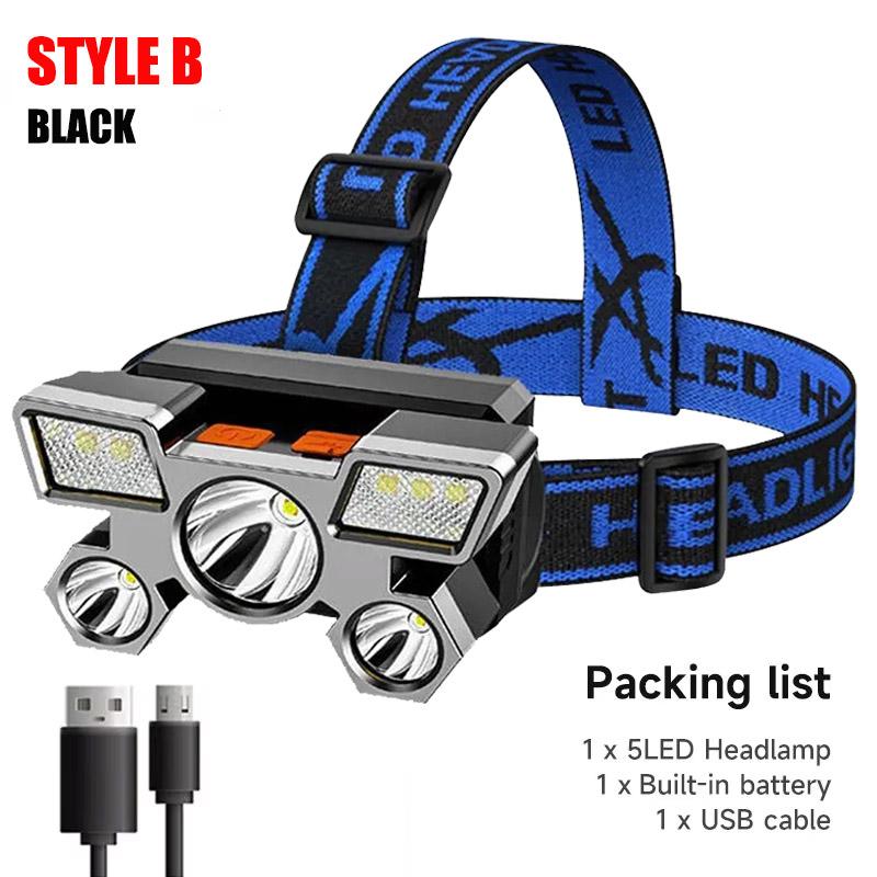 5-светодиодный фонарик перезаряжаемый со встроенным литиевым аккумулятором, мощный налобный фонарь для кемпинга, приключений, рыбалки, велоспорта
5-светодиодный фонарик перезаряжаемый со встроенным литиевым аккумулятором, мощный налобный фонарь для кемпинга, приключений, рыбалки, велоспорта