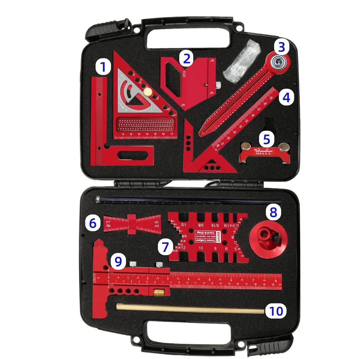 10pcs Woodworking Square Kit with Box, Aluminum Scribeing Ruler,Center Finder,Circular Drawing Compass,Honing Guide,Height Gauge 10Pcs
10pcs Woodworking Square Kit with Box, Aluminum Scribeing Ruler,Center Finder,Circular Drawing Compass,Honing Guide,Height Gauge 10Pcs