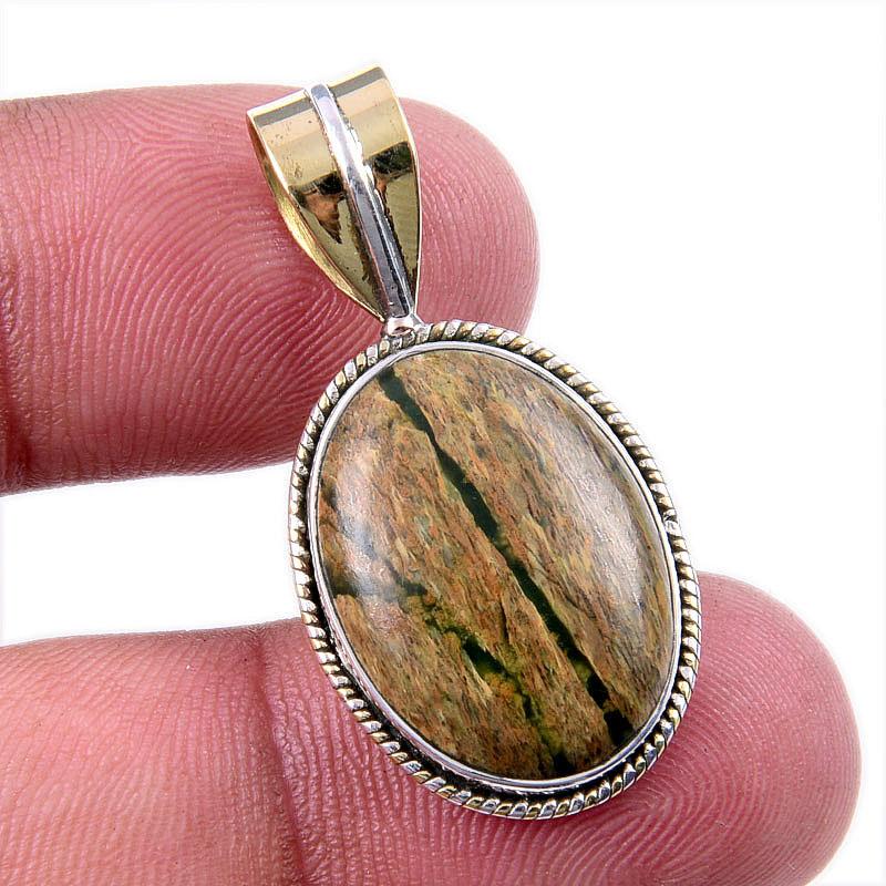 Natural Rhyolite Gemstone 925 Solid Sterling Silver Two Tone Pendant 1.25 a9N26
Natural Rhyolite Gemstone 925 Solid Sterling Silver Two Tone Pendant 1.25 a9N26
