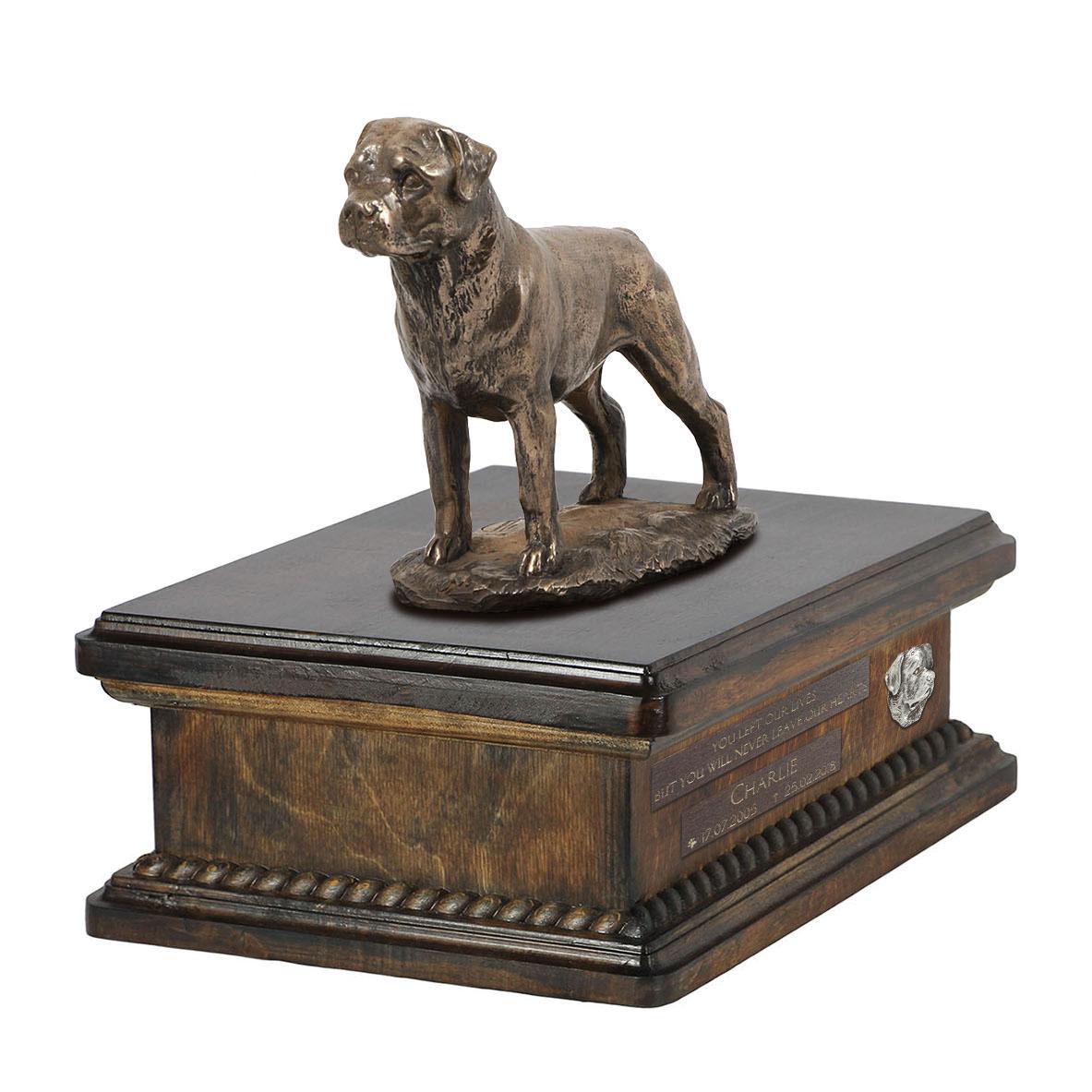 Rottweiler, Rott, Rottie - urn for dog ashes, personalized urn with a statue, wooden urn with a dog by Art-Dog brand
Rottweiler, Rott, Rottie - urn for dog ashes, personalized urn with a statue, wooden urn with a dog by Art-Dog brand
