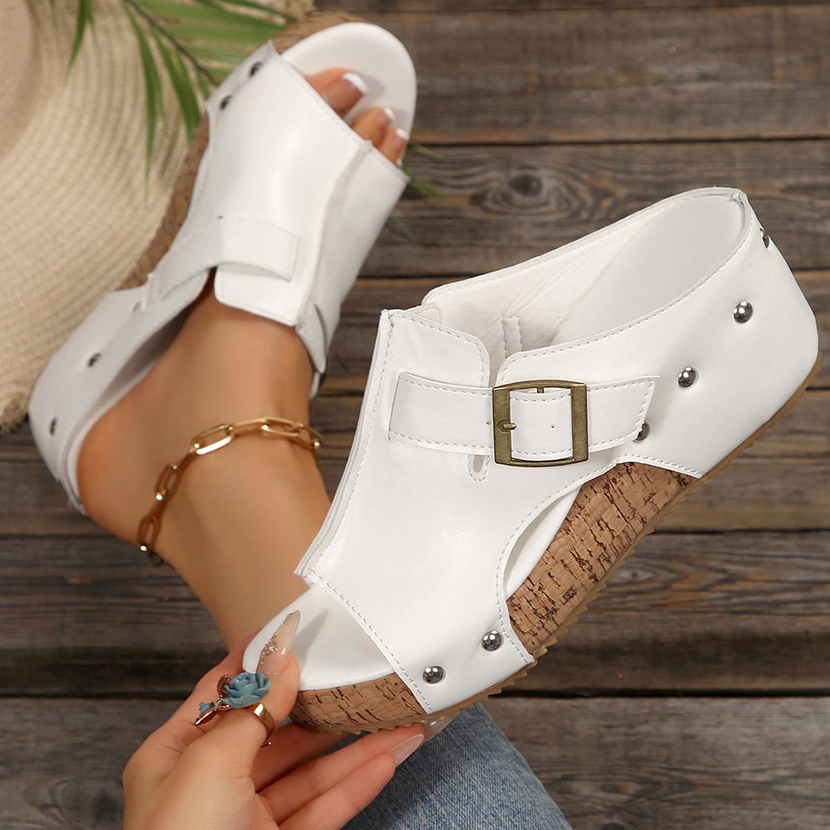 Fashion Punk Rivet Decoration Pu Strap Slip On Sandals Women Fashion Chunky Platform Wedge Heels Slippers Metal Buckle Decoration Slides 43 бежевый
Fashion Punk Rivet Decoration Pu Strap Slip On Sandals Women Fashion Chunky Platform Wedge Heels Slippers Metal Buckle Decoration Slides 43 бежевый