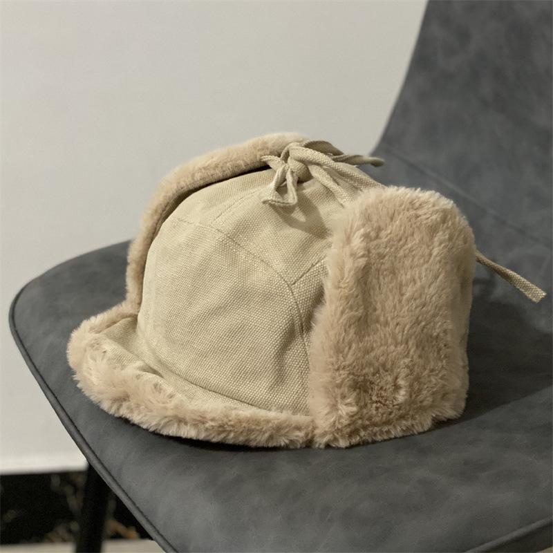 Зимняя шапка женская флисовая шапка-ушанка модная плюшевая уличная ветрозащитная теплая утолщенная шапка мужская M(56-58cm) хаки