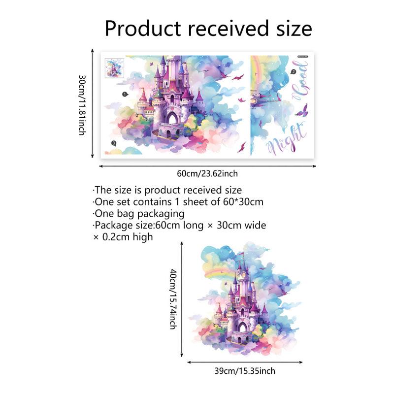Радужный замок в облаках Наклейка на стену Мультяшная Акварельная Самоклеящаяся Съемная Наклейка для Комнаты Девочек Декор Детской Спальни Детская Игровая Комната Искусство разноцветный
