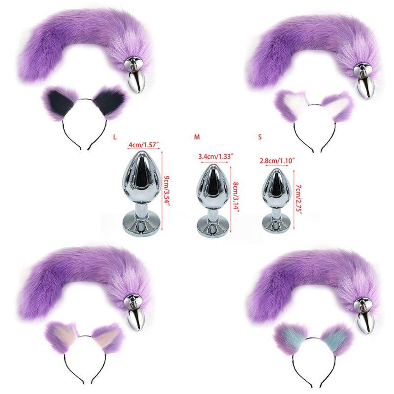 Buy New Metal Anal Plug 3 Sizes Fluffy Faux Fox Tail Cat Ears