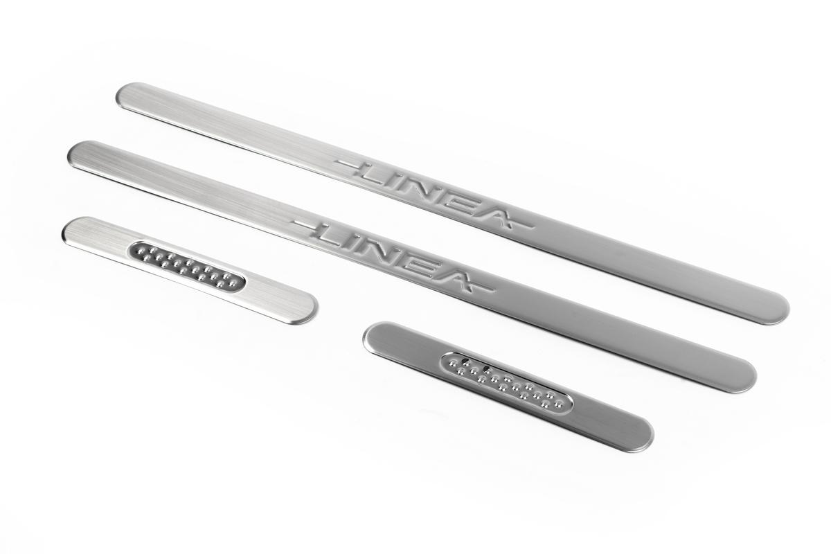 Накладки на пороги OmsaLine (4шт, нерж.) для Fiat Linea 2006-2018 рр.
Накладки на пороги OmsaLine (4шт, нерж.) для Fiat Linea 2006-2018 рр.