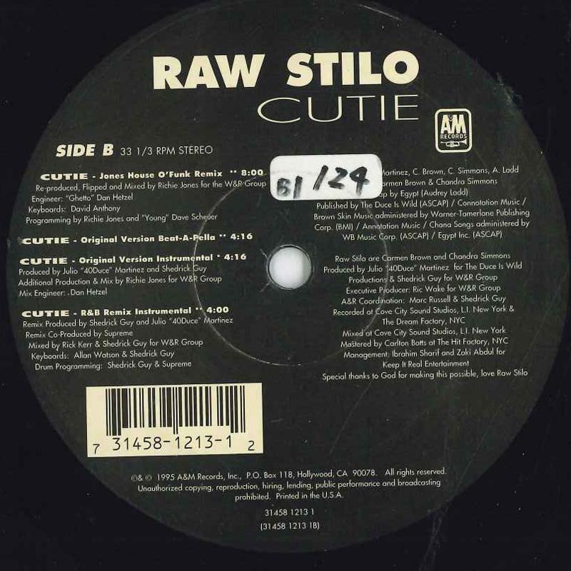 12inch Record RAW STILO - Cutie 3145812131 A&M Records 1995 US Rap & Hip-Hop/R&B Used
12inch Record RAW STILO - Cutie 3145812131 A&M Records 1995 US Rap & Hip-Hop/R&B Used