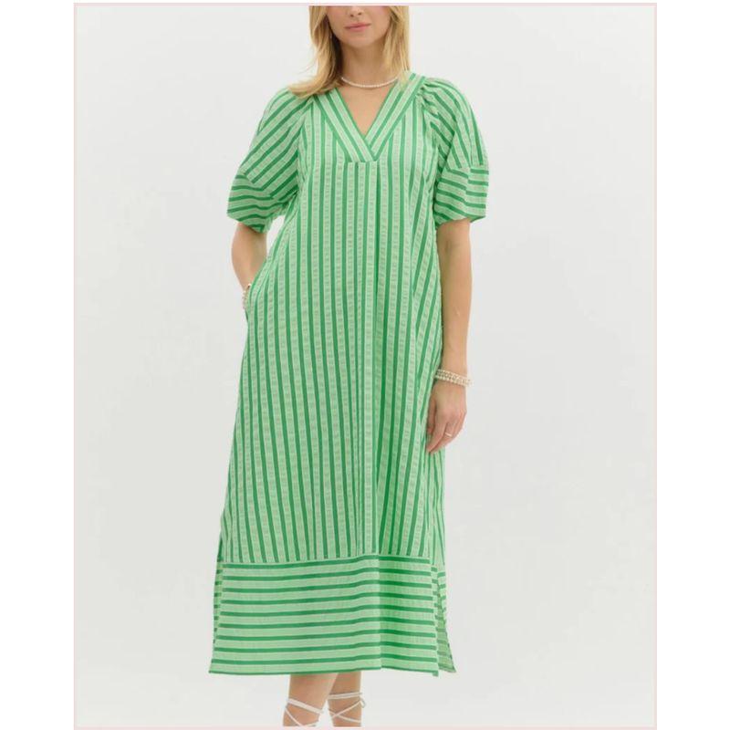 Foreign Trade Order V-neck Bohemian Style Puff sleeve A Word Swing Vertical Stripes Dress Casual and Comfortable Dress Long dress Green Striped Dress M
Foreign Trade Order V-neck Bohemian Style Puff sleeve A Word Swing Vertical Stripes Dress Casual and Comfortable Dress Long dress Green Striped Dress M