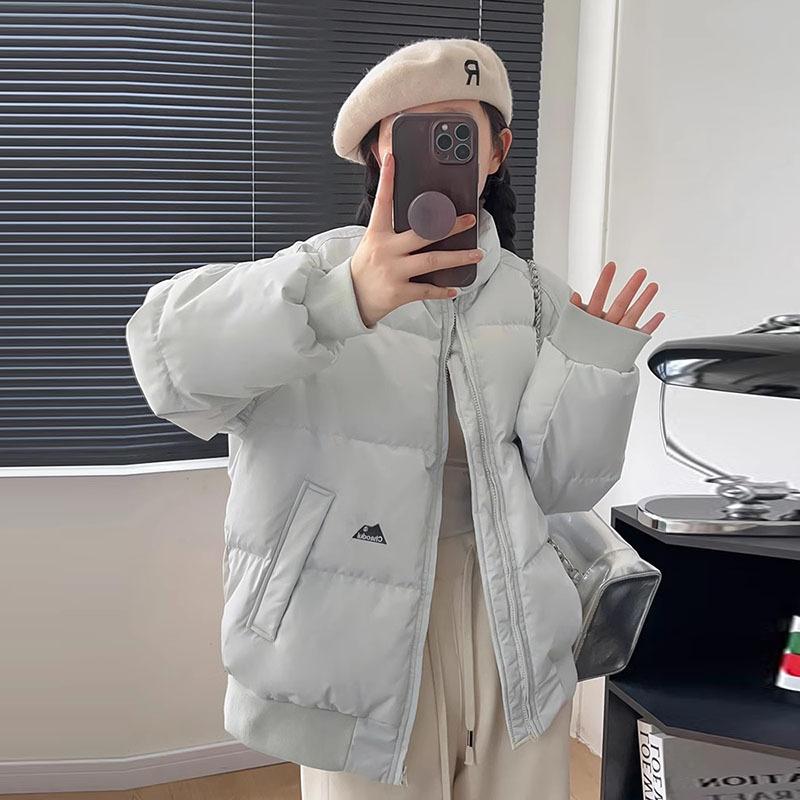 Куртка женская зимняя 2025, с воротником-стойкой, на белом утином пуху, маленькая модная, утолщенная, студенческая, прямого кроя, трендовая S небесно-голубой