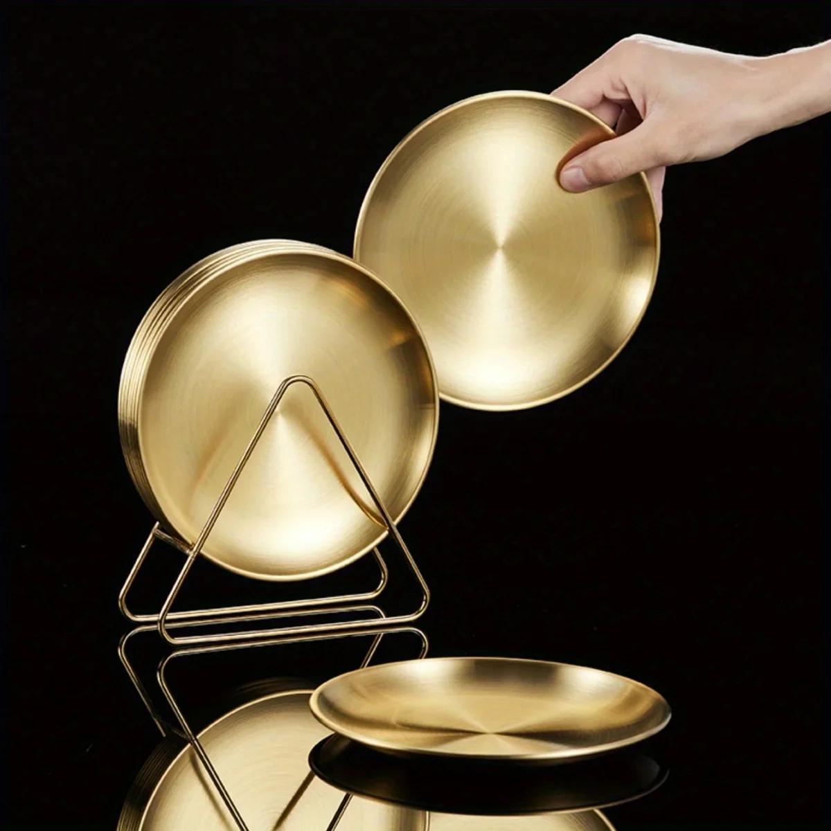 6pcs plates with storage rack Stainless steel restaurant snack plate Cake fries plate Gold tray
6pcs plates with storage rack Stainless steel restaurant snack plate Cake fries plate Gold tray