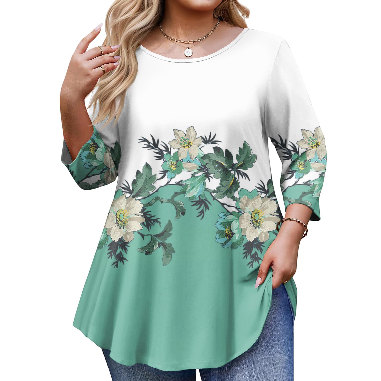 Ladies Floral Print Plus Size 3/4 Sleeve Round Hem Round Neck Fashion Top XL зелений
Ladies Floral Print Plus Size 3/4 Sleeve Round Hem Round Neck Fashion Top XL зелений