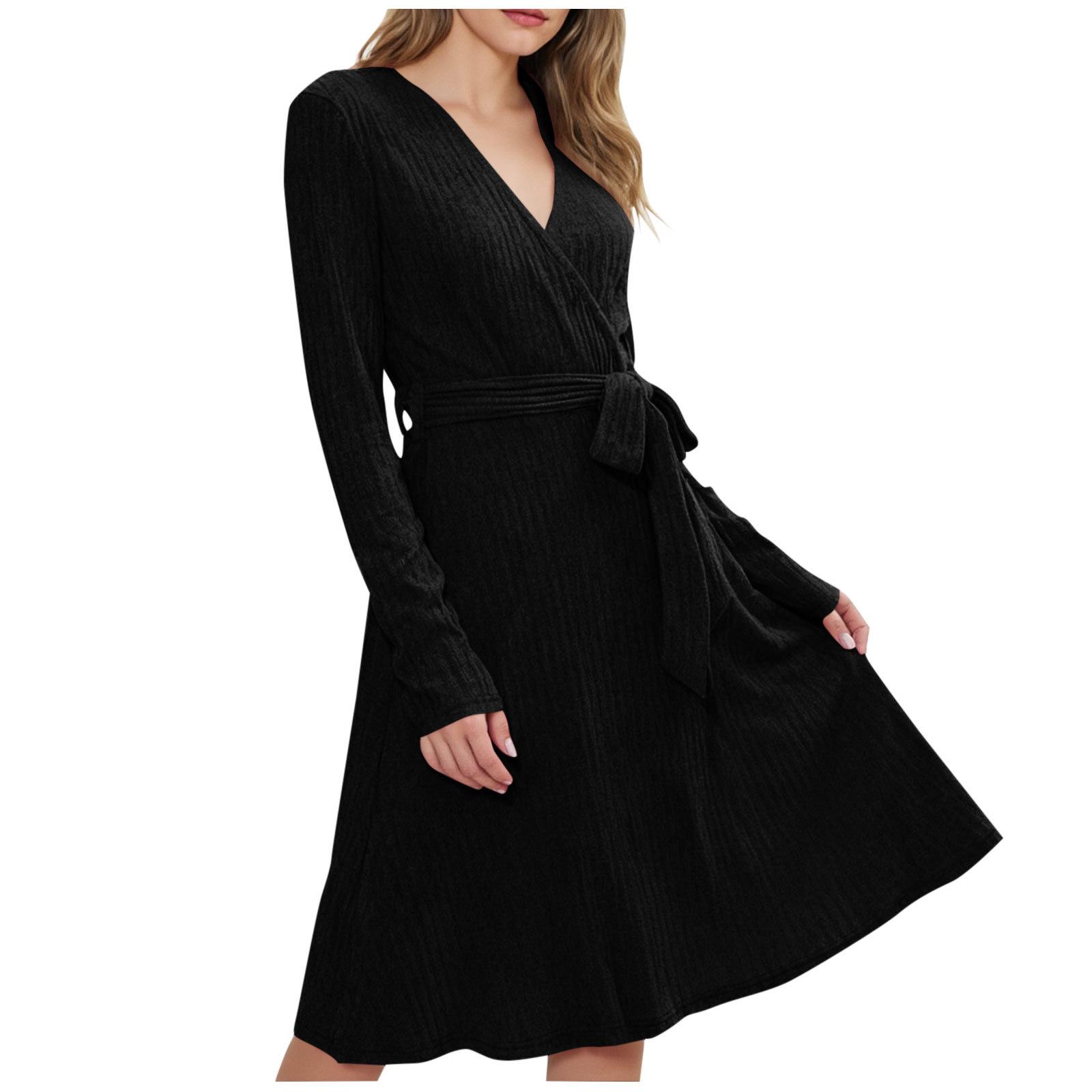 Women s Fashionable Loose-Fit V-Neck Long-Sleeve Tie-Detail Casual Dress S чорний
Women s Fashionable Loose-Fit V-Neck Long-Sleeve Tie-Detail Casual Dress S чорний