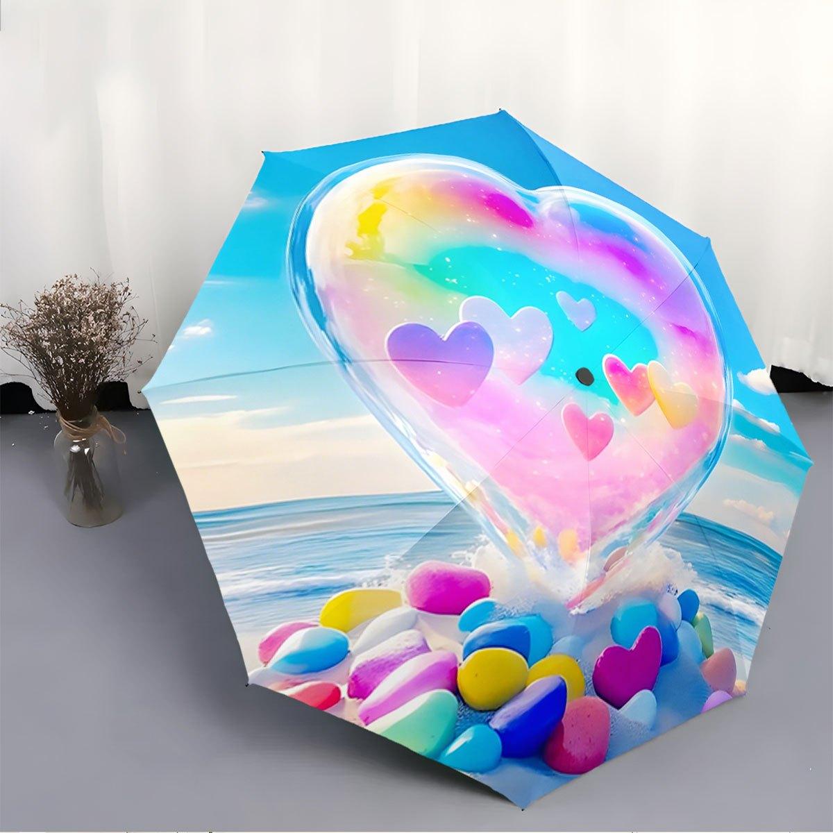 Folding Umbrella The umbrella features a large transparent heart containing colorful hearts set against a seaside backdrop wit (as the picture,iron&8K)
Folding Umbrella The umbrella features a large transparent heart containing colorful hearts set against a seaside backdrop wit (as the picture,iron&8K)