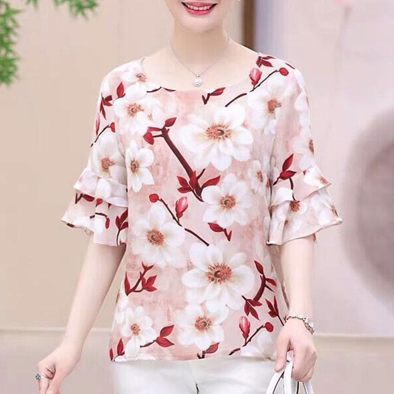 Female Clothing Casual Floral Printed Chiffon Pullovers Summer Flare Sleeve Fashion Patchwork Loose Round Neck Korean T-shirt S рожевий
Female Clothing Casual Floral Printed Chiffon Pullovers Summer Flare Sleeve Fashion Patchwork Loose Round Neck Korean T-shirt S рожевий