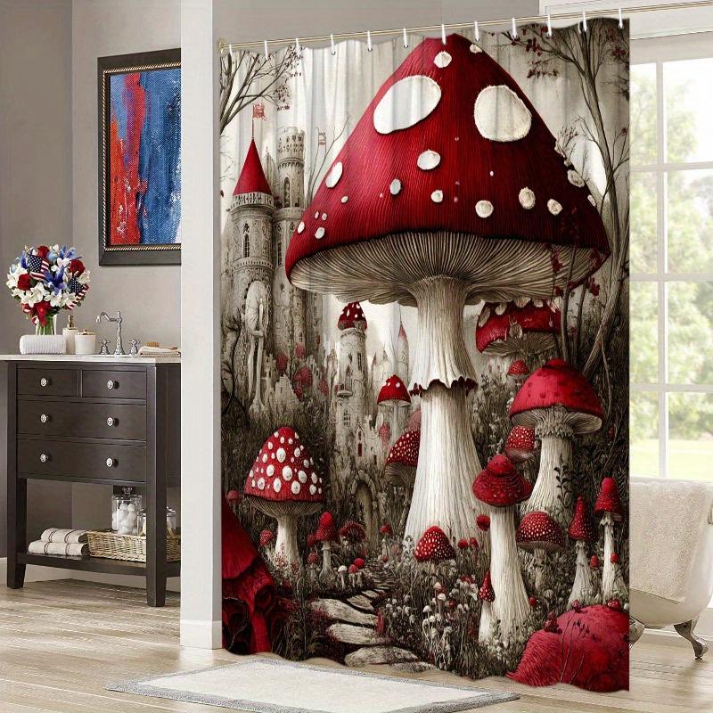 Fantasy Mushroom Forest Shower Curtain - Enchanted Red & White-Spotted Mushrooms With Fairytale Castle Design W60H190(CM)-1 Pcs
Fantasy Mushroom Forest Shower Curtain - Enchanted Red & White-Spotted Mushrooms With Fairytale Castle Design W60H190(CM)-1 Pcs