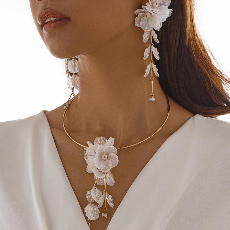 Ingemark Creative Punk Torques Chain Necklace Women Wed Bridal Elegant White Flower Hanging Drop Earrings Wed Bridal Jewelry Set Style 2
Ingemark Creative Punk Torques Chain Necklace Women Wed Bridal Elegant White Flower Hanging Drop Earrings Wed Bridal Jewelry Set Style 2