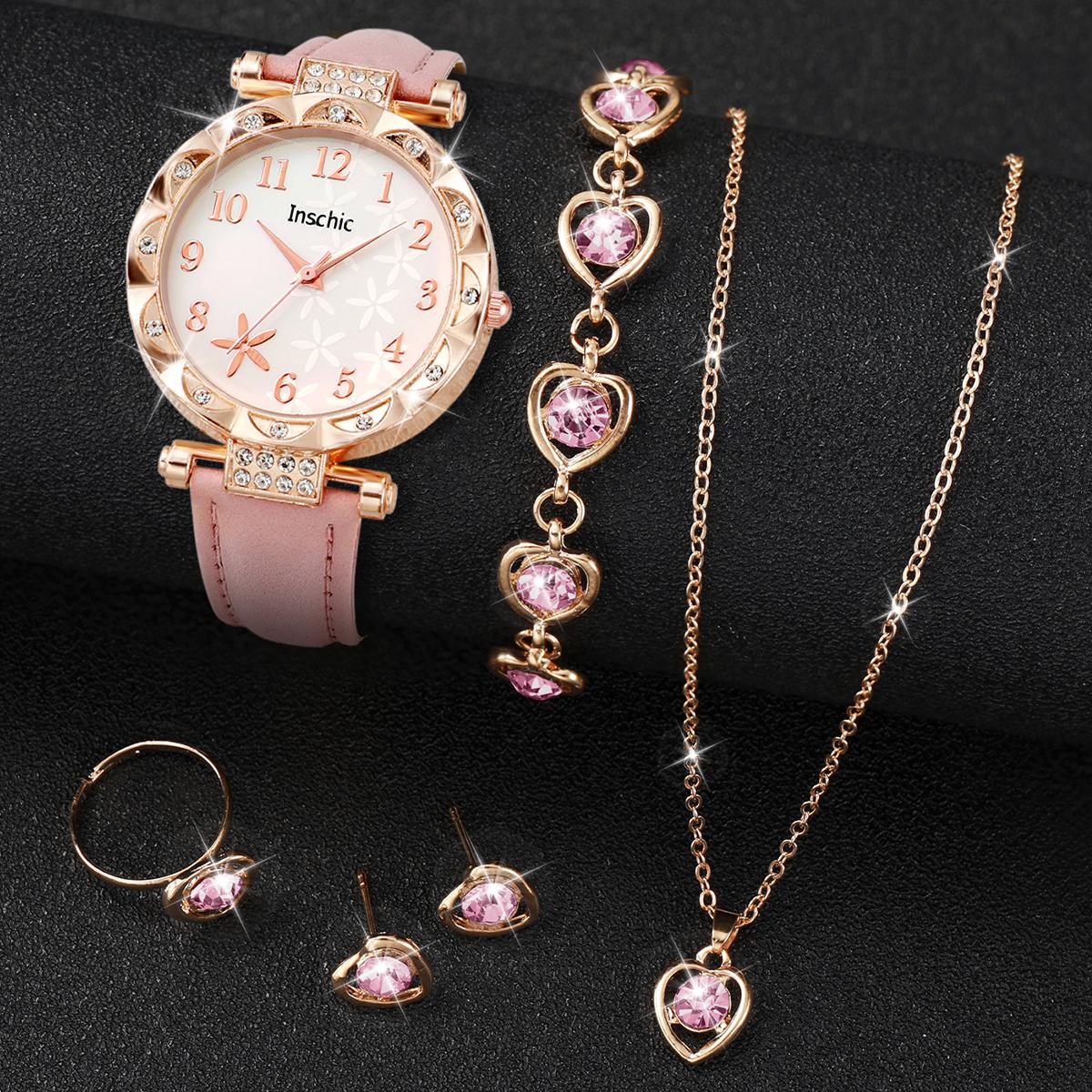 6pcs/Set Women s Flower Quartz Skin Leather Watch Strap Jewelry Set розовый
6pcs/Set Women s Flower Quartz Skin Leather Watch Strap Jewelry Set розовый