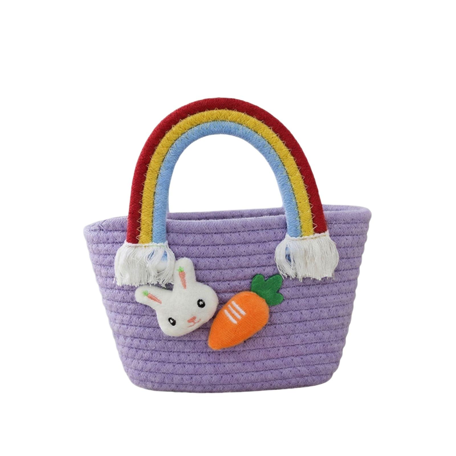 Cotton Rope Storage Basket with Rainbow Handle and Bunny Carrot Decorations Easter Themed Organizer Tote Bag for Kids фіолетовий
Cotton Rope Storage Basket with Rainbow Handle and Bunny Carrot Decorations Easter Themed Organizer Tote Bag for Kids фіолетовий