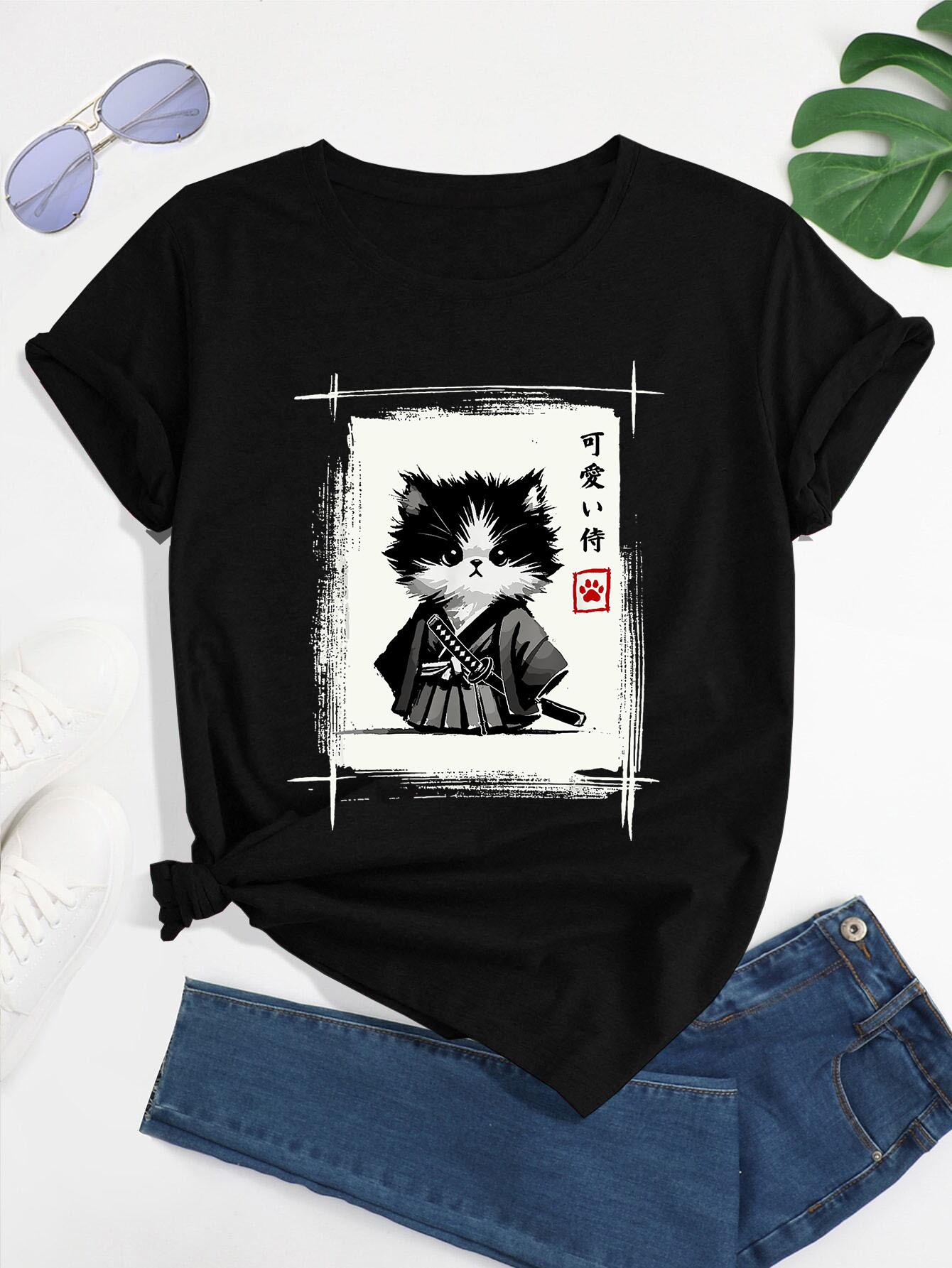 Samurai Cat Japanese Art Sumi-E Novelty Kawaii Funny Cat Print T-Shirt, Short Sleeve Crew Neck Casual Top for Summer & Spring, Women S Clothing 5XL різнокольоровий
Samurai Cat Japanese Art Sumi-E Novelty Kawaii Funny Cat Print T-Shirt, Short Sleeve Crew Neck Casual Top for Summer & Spring, Women S Clothing 5XL різнокольоровий