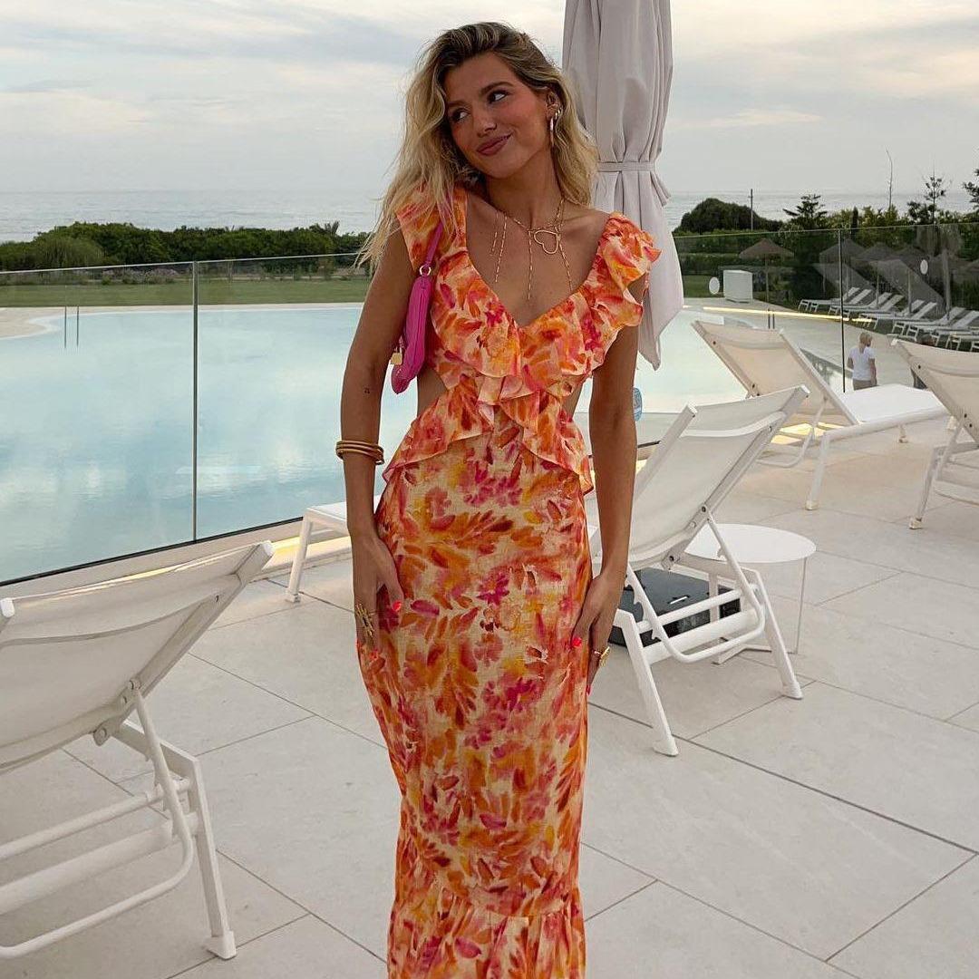 Women s Floral Print V-Neck Maxi Dress with Ruffles, Summer Beach Vacation Dress L небо синє кольору
Women s Floral Print V-Neck Maxi Dress with Ruffles, Summer Beach Vacation Dress L небо синє кольору