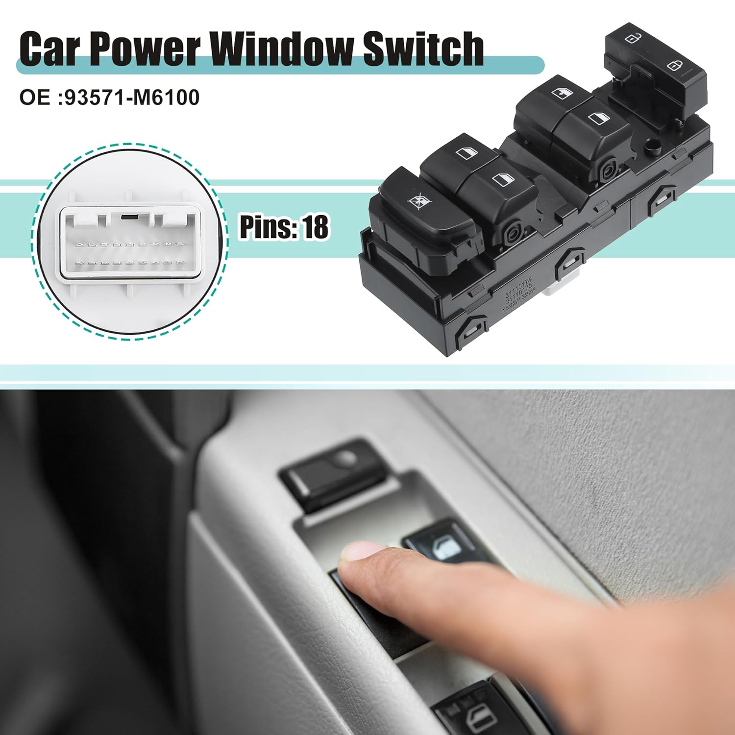 ACROPIX Front Left Driver Side Master Power Window Switch Fit for Kia Forte 2019-2023 No.93571-M6100 - Pack of 1 Black
ACROPIX Front Left Driver Side Master Power Window Switch Fit for Kia Forte 2019-2023 No.93571-M6100 - Pack of 1 Black