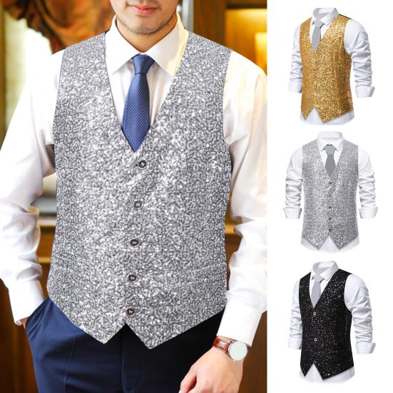 Men Waistcoat V-neck Sleeveless Single Breasted Vest Coat Shiny Sequins Daily Parties Nightclubs Vest Coat S срібний
Men Waistcoat V-neck Sleeveless Single Breasted Vest Coat Shiny Sequins Daily Parties Nightclubs Vest Coat S срібний