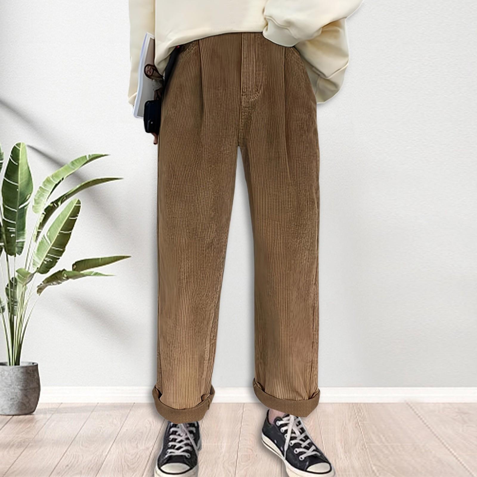 Женские повседневные брюки с высокой талией, однотонные вельветовые свободные прямые брюки для женщин L коричневый
Женские повседневные брюки с высокой талией, однотонные вельветовые свободные прямые брюки для женщин L коричневый