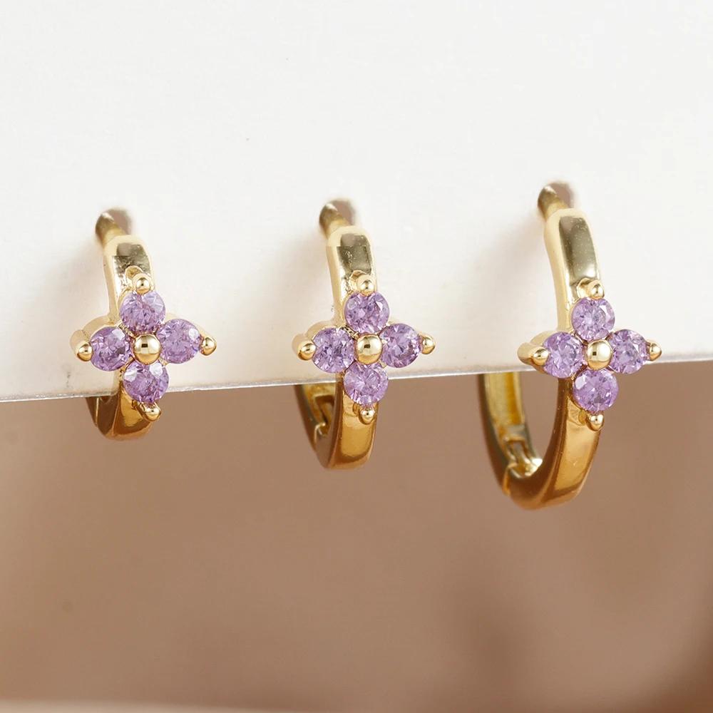 3PCS New Three Size Four Purple Zircon Flower Hoop Earring Set for Women Stainless Steel Circle Hoops Huggie Piercing Jewelry
3PCS New Three Size Four Purple Zircon Flower Hoop Earring Set for Women Stainless Steel Circle Hoops Huggie Piercing Jewelry