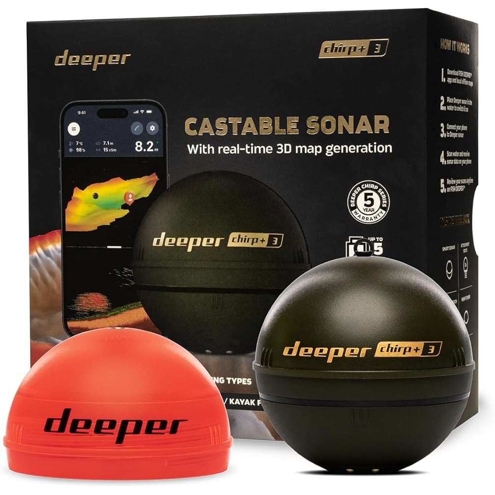Deeper CHIRP+ 3 Wireless Smart Fish Finder with 3D Depth Mapping, Built-in GPS, CHIRP Technology, Fast Charging, Up to 15 Hours of Battery Life, Wi-Fi
Deeper CHIRP+ 3 Wireless Smart Fish Finder with 3D Depth Mapping, Built-in GPS, CHIRP Technology, Fast Charging, Up to 15 Hours of Battery Life, Wi-Fi