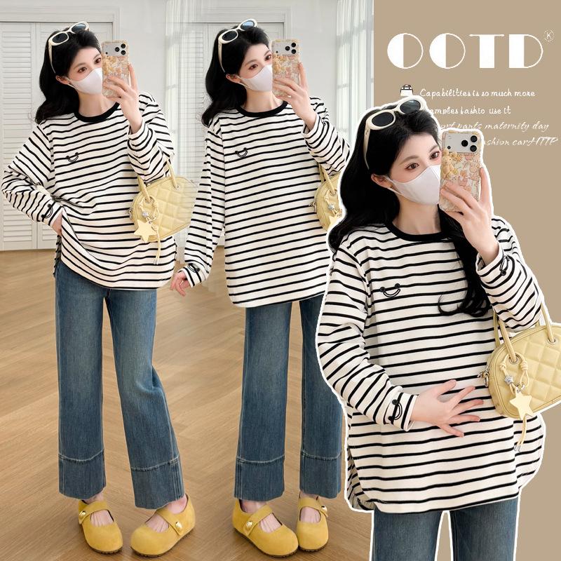 2026 Spring Casual Striped Long Sleeve Maternity T-shirt - Korean Style, Loose Fit for Belly Coverage Medium белый
2026 Spring Casual Striped Long Sleeve Maternity T-shirt - Korean Style, Loose Fit for Belly Coverage Medium белый