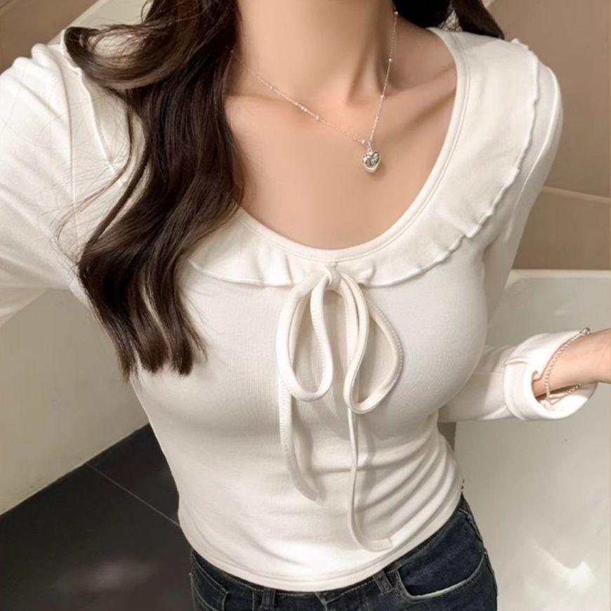 Ruffles Tie Collars Tees For Women Solid Sexy T-shirts For Lady Daily Wear Women s T-shirts Long Sleeve Sexy Female Tops S
Ruffles Tie Collars Tees For Women Solid Sexy T-shirts For Lady Daily Wear Women s T-shirts Long Sleeve Sexy Female Tops S