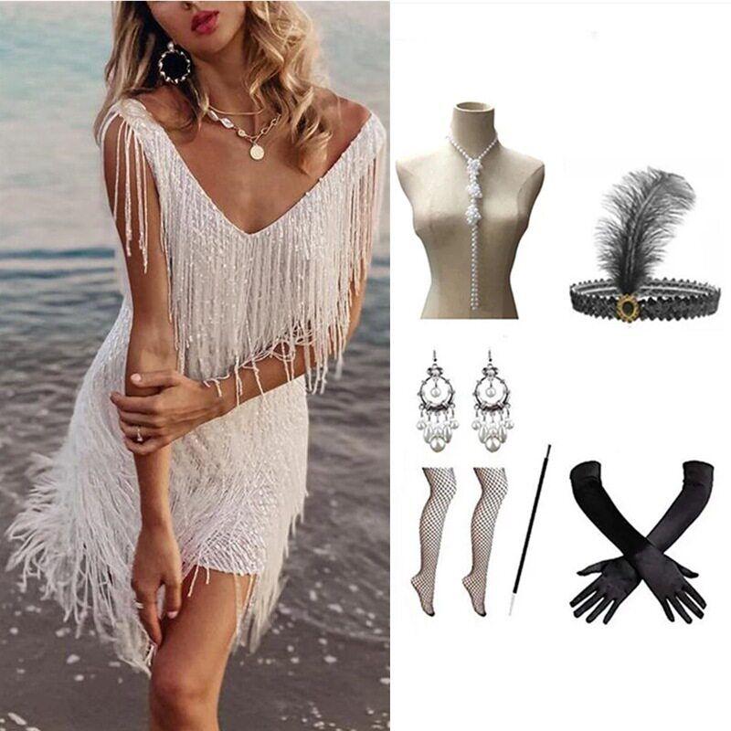 European and American New Style Sequin Dress with Gold Tassels, European and American Dress, Amazon Evening Stage Performance Outfit White S
European and American New Style Sequin Dress with Gold Tassels, European and American Dress, Amazon Evening Stage Performance Outfit White S