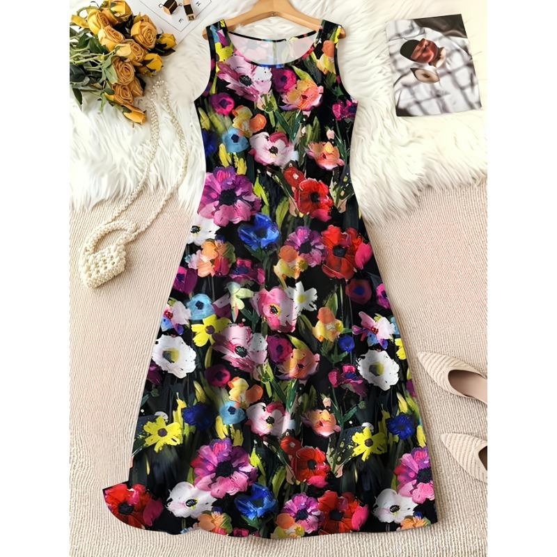 Large women s elegant sleeveless dress with oil paint flower print round neck dress S
Large women s elegant sleeveless dress with oil paint flower print round neck dress S