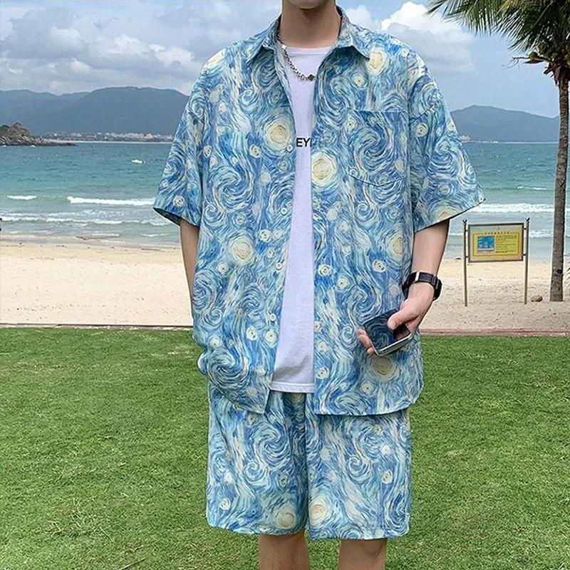 Mens Starry Night Print Short Sleeve Shirt and Shorts 2-Piece Set M
Mens Starry Night Print Short Sleeve Shirt and Shorts 2-Piece Set M
