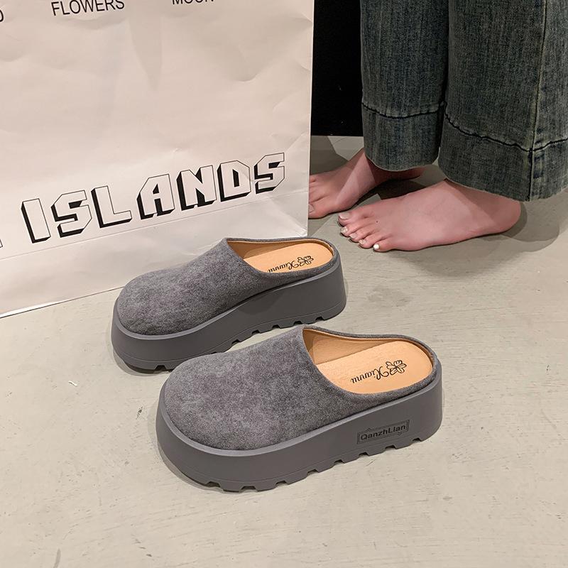 Толстоподошвочные туфли с закрытым носком, полушлепанцы, женская весенне-летняя обувь, новая модная обувь, полусабо, ленивые мюли 40 серый